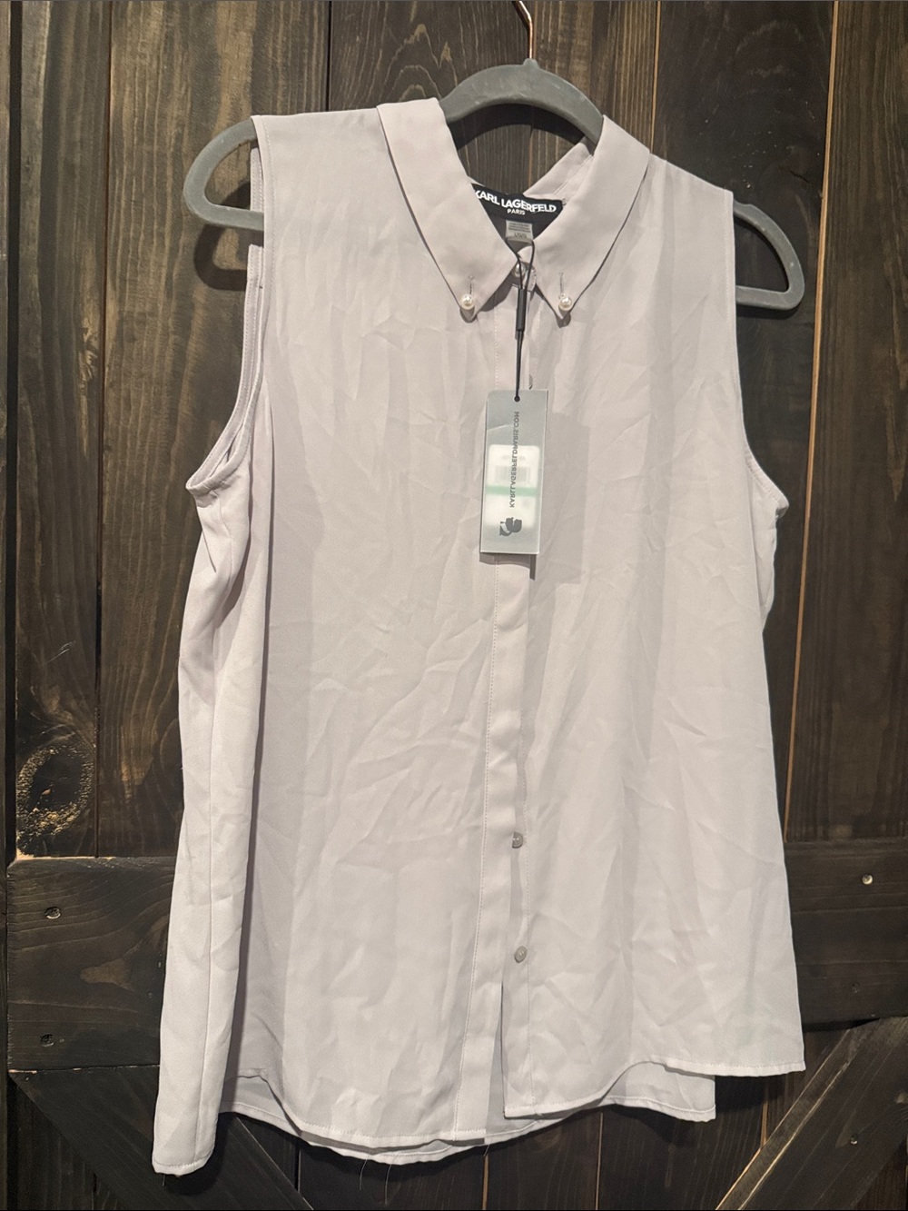 Karl Lagerfeld Light Gray Sleeveless Pearl-Collar Button Top